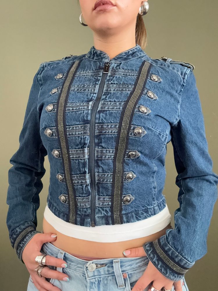 Guess Cropped Denim Military Jacket (S) 12