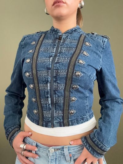 Guess Cropped Denim Military Jacket (S) 12