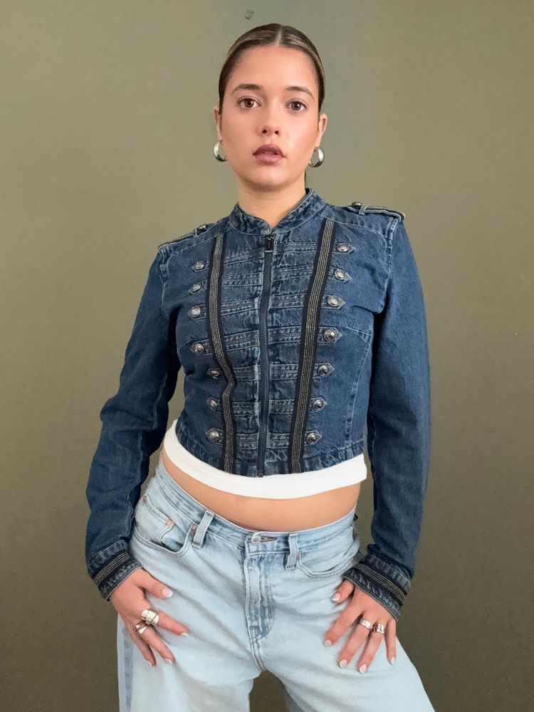 Guess Cropped Denim Military Jacket (S) 11