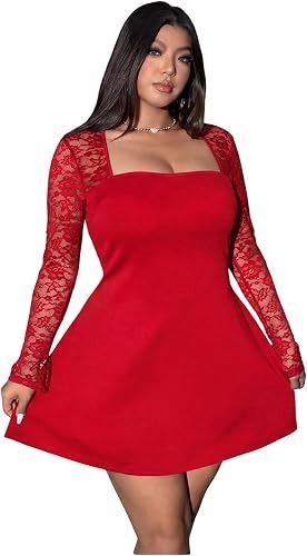 Red Dress With Lace Sleeves image 2