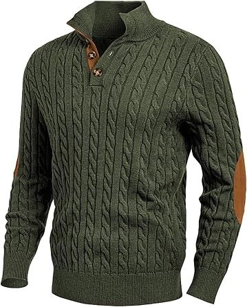 Green Cable Knit Sweater With Elbow Patches image 1