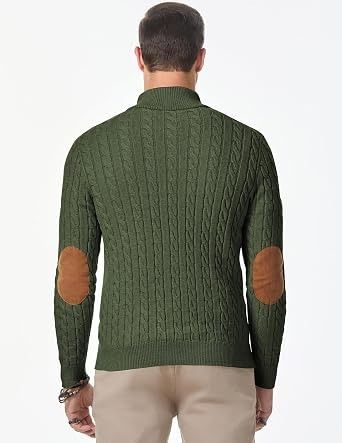 Green Cable Knit Sweater With Elbow Patches image 2
