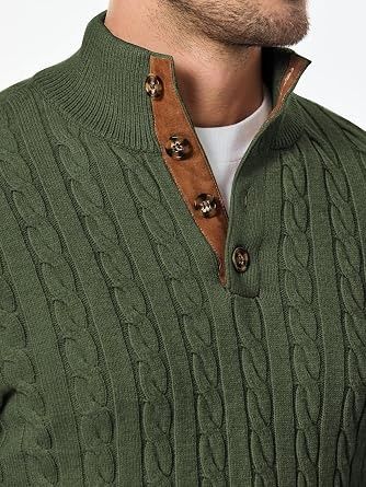 Green Cable Knit Sweater With Elbow Patches image 3