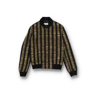 Saint Laurent Paris 1 of 1 Black and Gold Metallic Striped Bomber Jacket