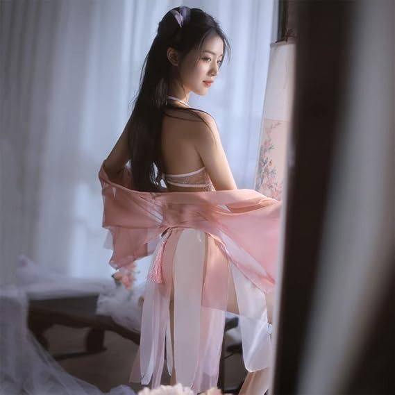 Pink Sheer Lingerie Set With Tassel Details And Robe image 6