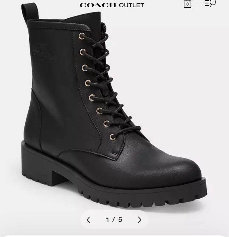 Coach Lyra Black Leather Combat Style Zip/Lace Boots Size 6.5 Uk £325 BNIB image 7
