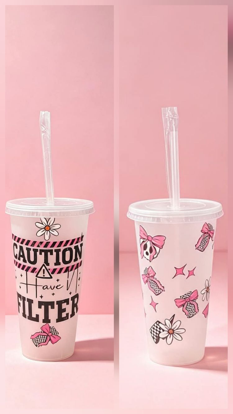 Pink Plastic Tumbler With Straw