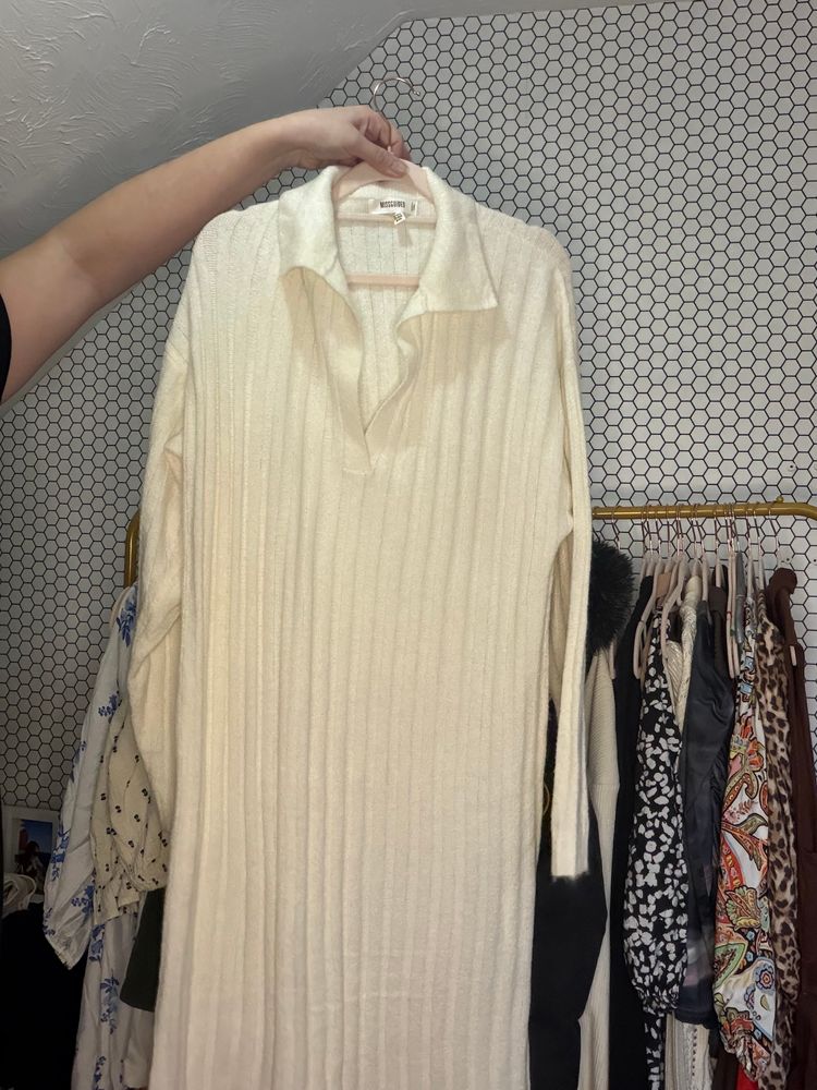 Missguided Cream Ribbed Long Sleeve Dress product image