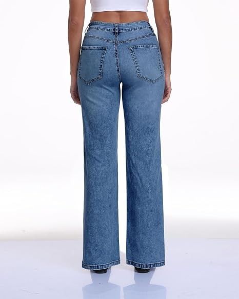 Blue Wide-Leg Jeans With White Drawstring image 2