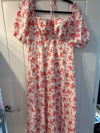White Dress With Red Floral Print