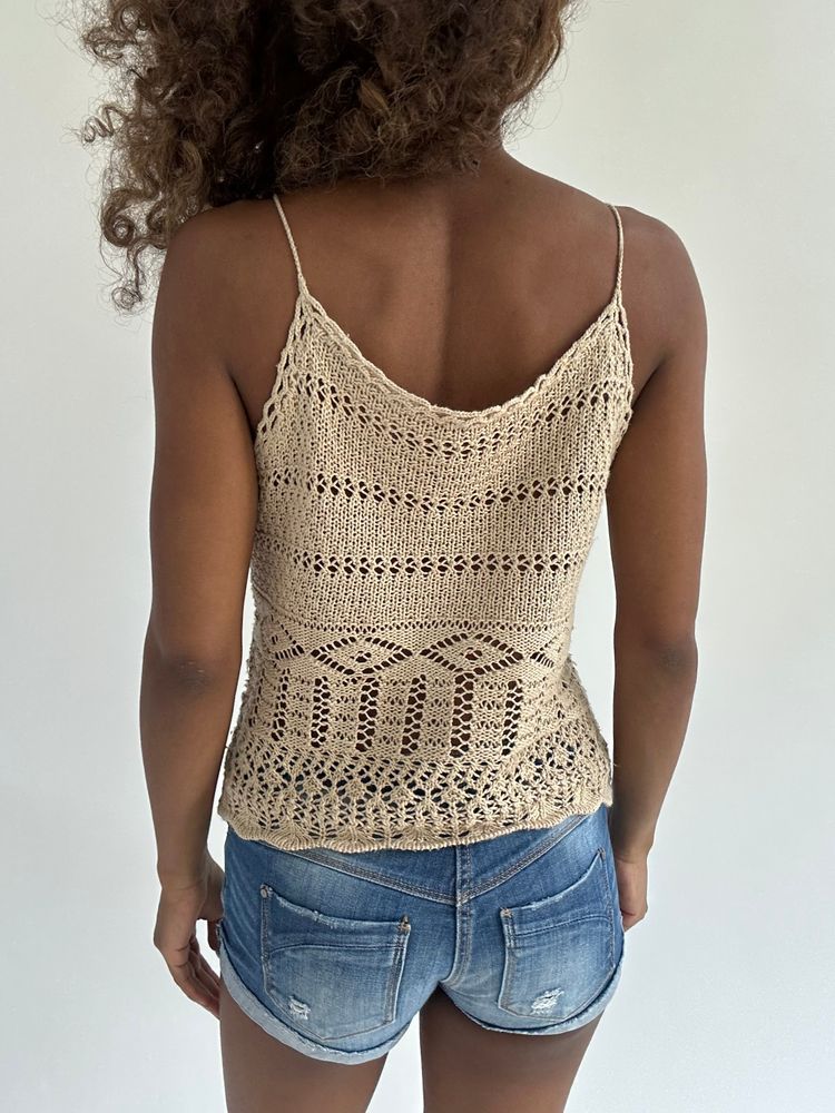 euro trash | small beige crochet cami top image 5