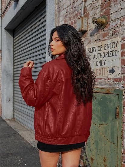 Red Faux Leather Jacket imagen 3