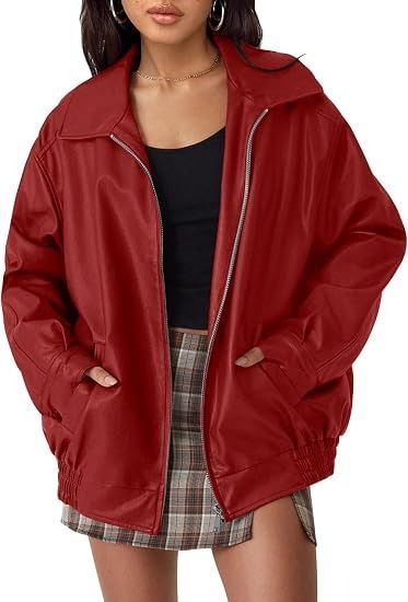Red Faux Leather Jacket imagen 2