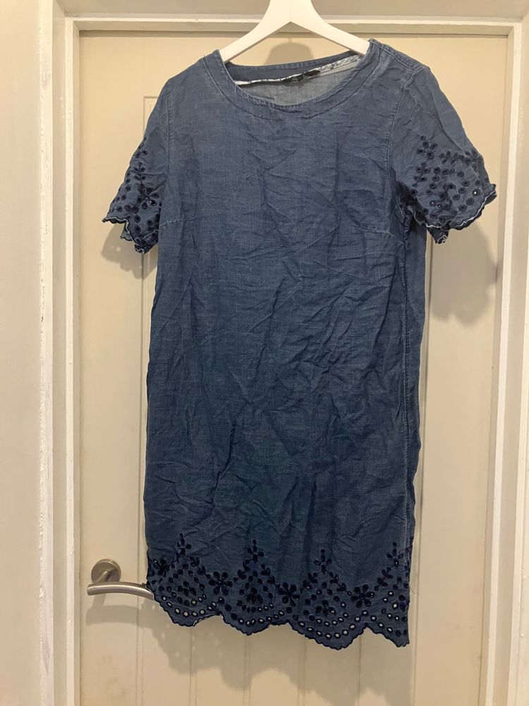 Next Blue Dress With Eyelet Detailing