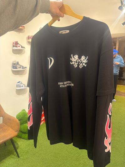 Black Long Sleeve Shirt With Flame Sleeves