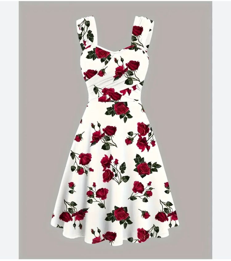 White Dress With Red Rose Print 6