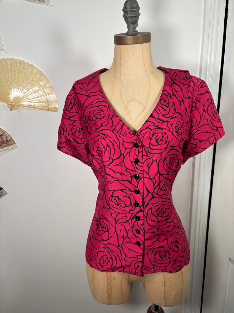 Other Vintage 90s Rose pattern Button-Up Blouse product image