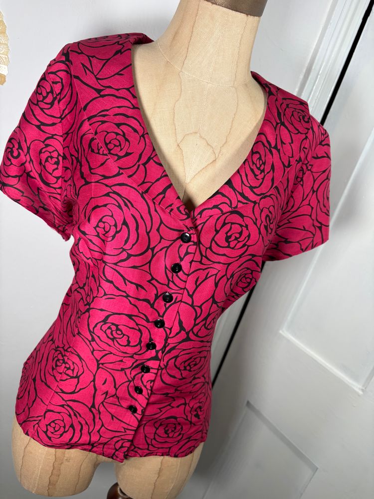 Vintage 90s Rose pattern Button-Up Blouse 2