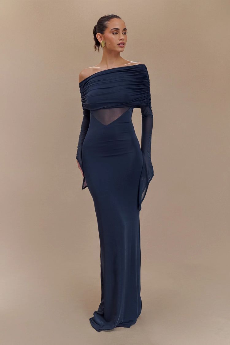 Black Off-Shoulder Evening Gown image 2