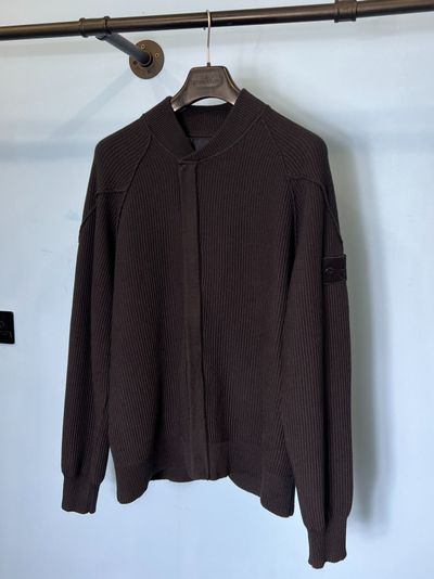 Large Stone Island Ghost Navy Blue Ribbed Cardigan Bomber Jumper