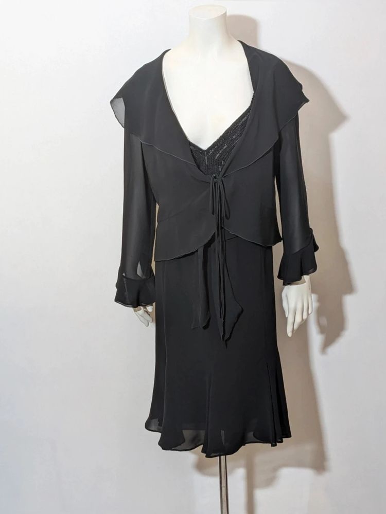 Completo elegante 3 pezzi nero Modyva (Top Paillettes, Gonna e Coprispalle) - TG 50 image 2
