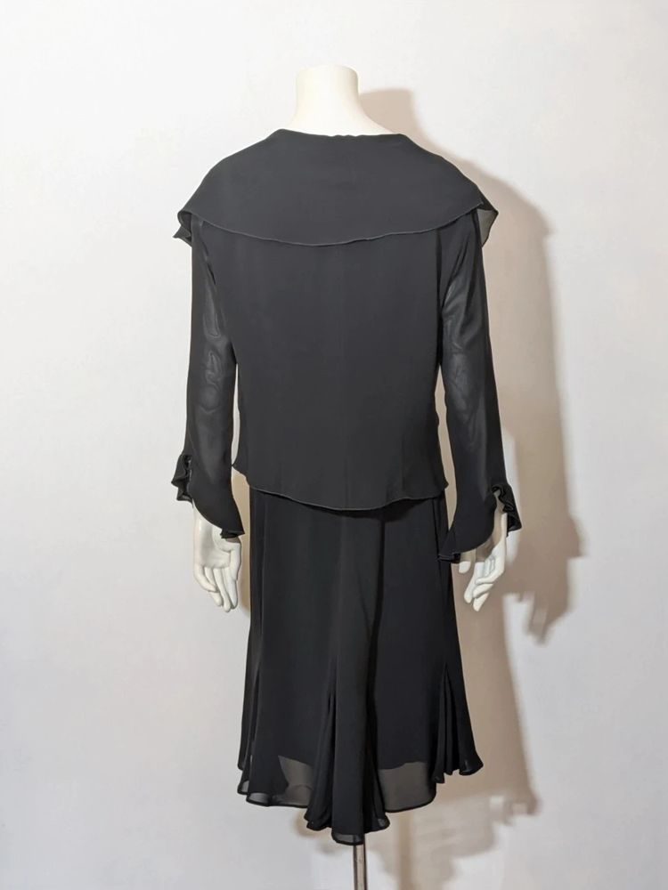 Completo elegante 3 pezzi nero Modyva (Top Paillettes, Gonna e Coprispalle) - TG 50 image 3