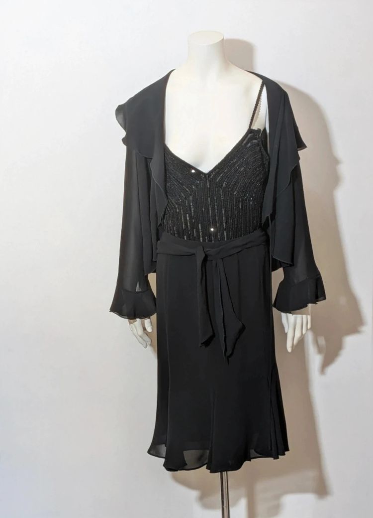 Completo elegante 3 pezzi nero Modyva (Top Paillettes, Gonna e Coprispalle) - TG 50 image 1