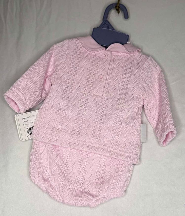 Pink Knitted Baby Romper Set With Bows image 4