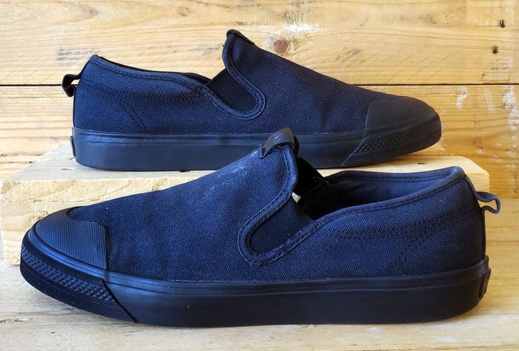 Adidas Nizza Slip on Low Canvas Trainers UK10.5/US11/EU45 EF1184 Triple Black