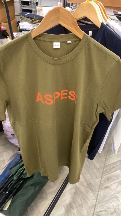 Aspesi Olive Green T-Shirt With Orange Text