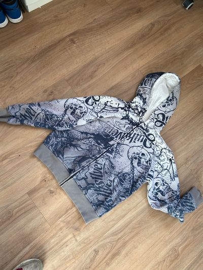 Hooded Zip-Up Jacket With Skeleton Print
