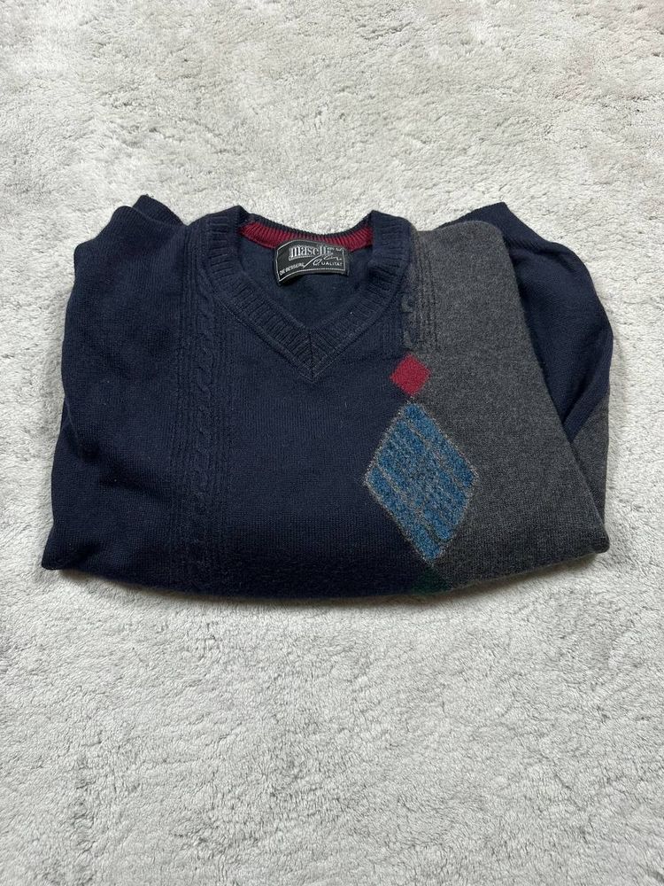 Navy And Grey Sweater With Argyle Pattern