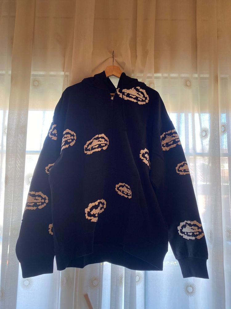 Black Hoodie With White Abstract Pattern