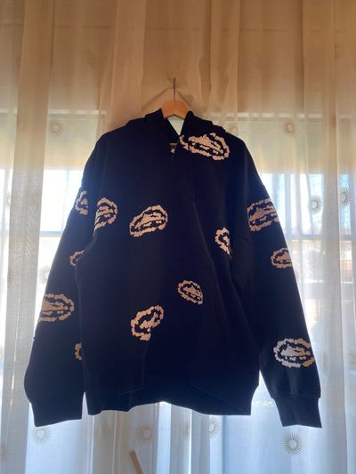 Black Hoodie With White Abstract Pattern