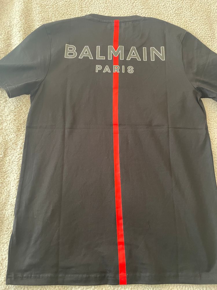 Balmain Black T-Shirt With Red Stripe