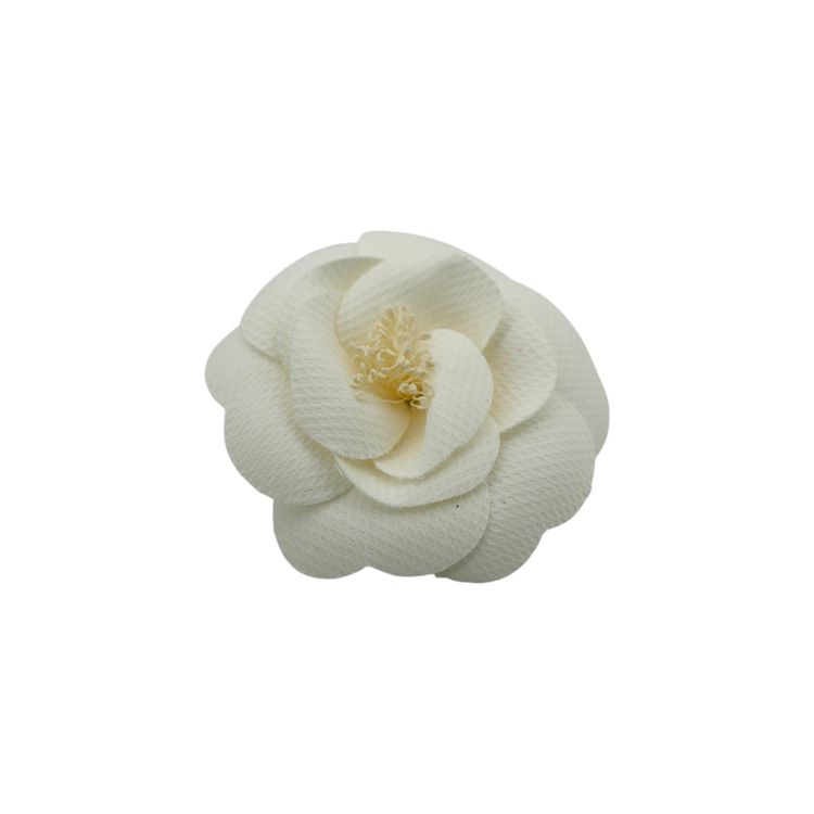 Spilla Chanel con applicazione floreale Camelia in tessuto bianco image 1