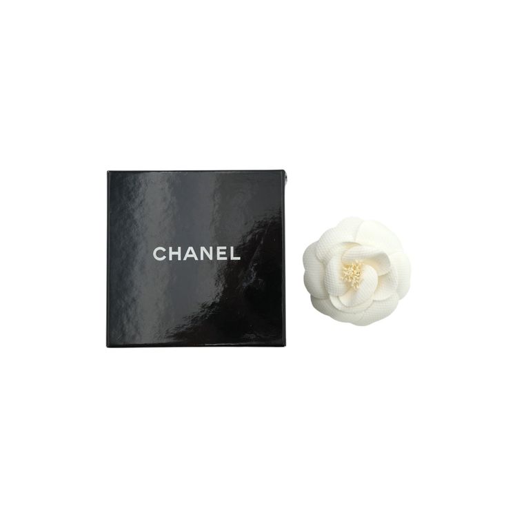Spilla Chanel con applicazione floreale Camelia in tessuto bianco image 5