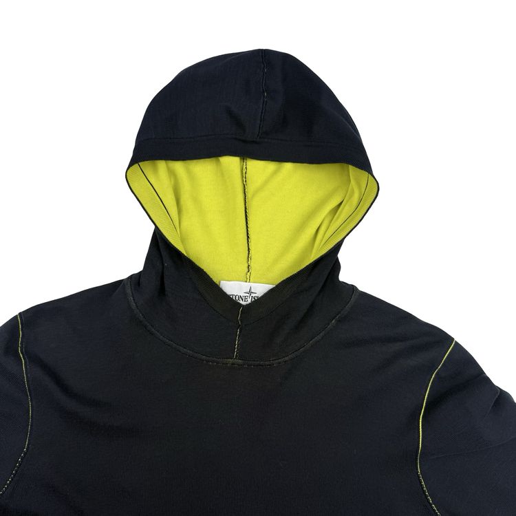 Stone Island 2021 Navy/Yellow Cotton Knit Lightweight Hooded Jumper - Medium image 5
