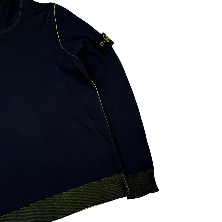 Stone Island 2021 Navy/Yellow Cotton Knit Lightweight Hooded Jumper - Medium image 2