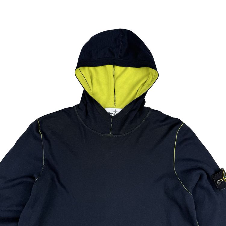 Stone Island 2021 Navy/Yellow Cotton Knit Lightweight Hooded Jumper - Medium image 7