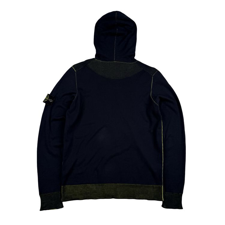 Stone Island 2021 Navy/Yellow Cotton Knit Lightweight Hooded Jumper - Medium image 3
