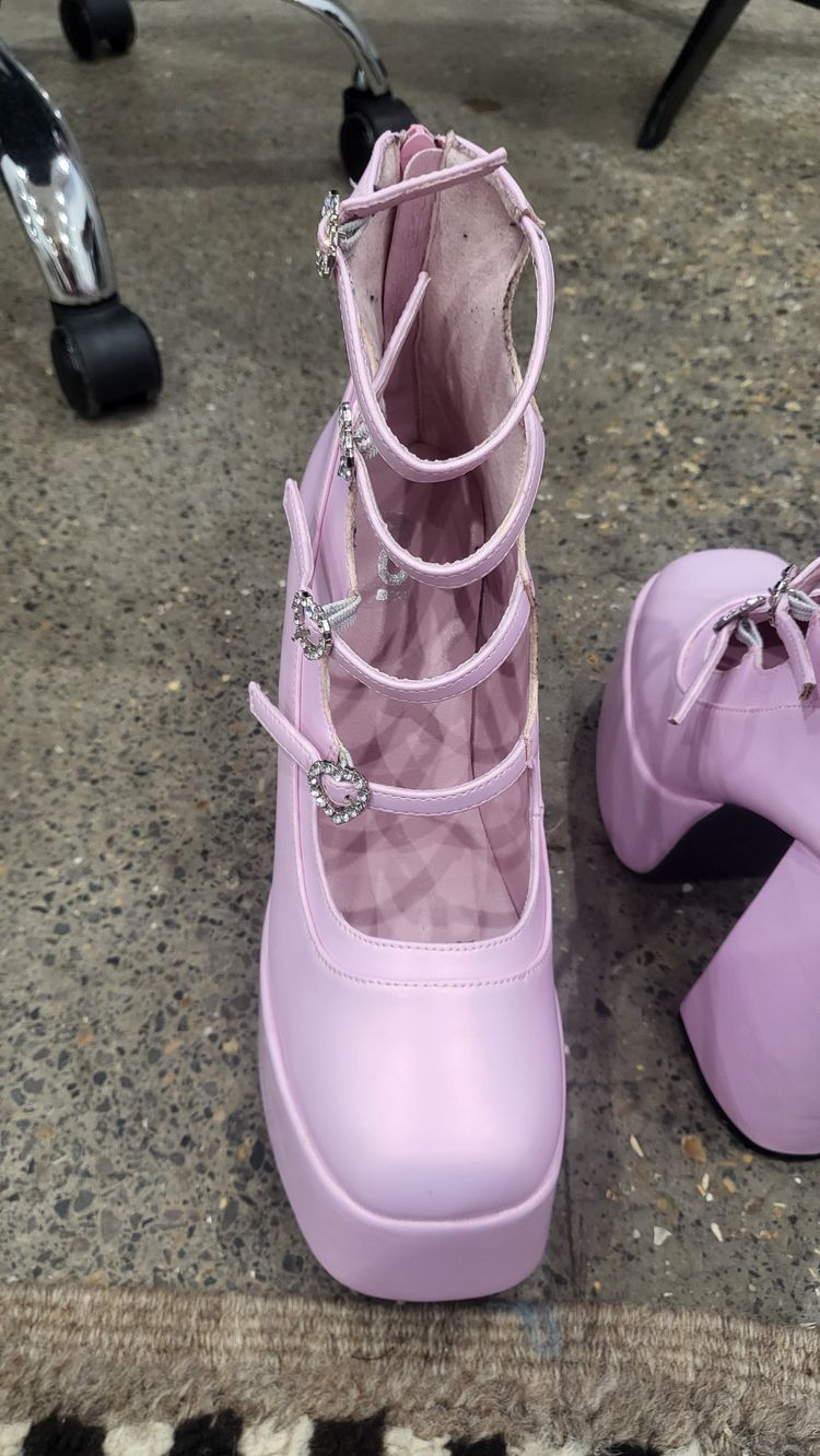 Pink Platform High Heel Shoes With Heart Buckles image 4