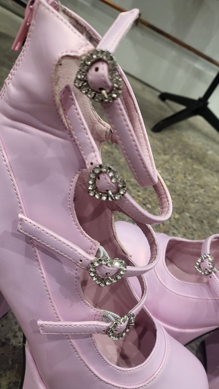 Pink Platform High Heel Shoes With Heart Buckles image 2