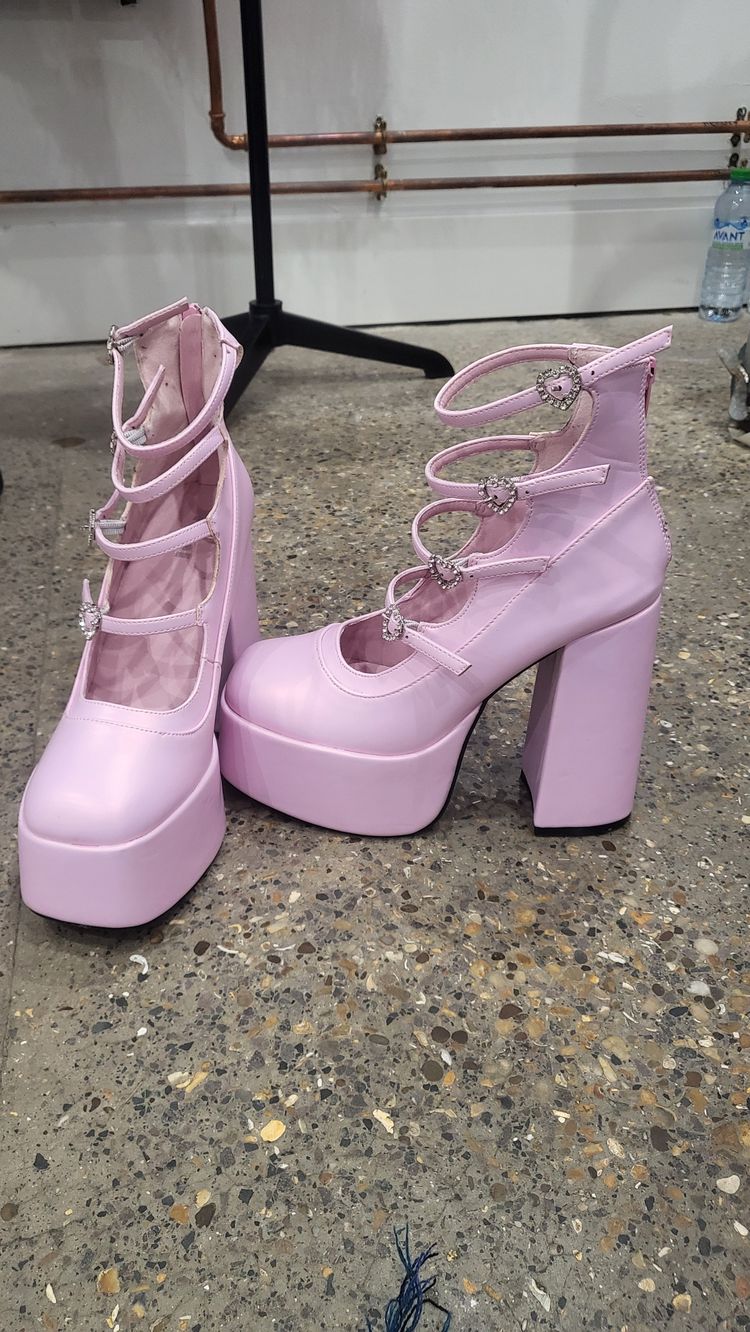 Pink Platform High Heel Shoes With Heart Buckles