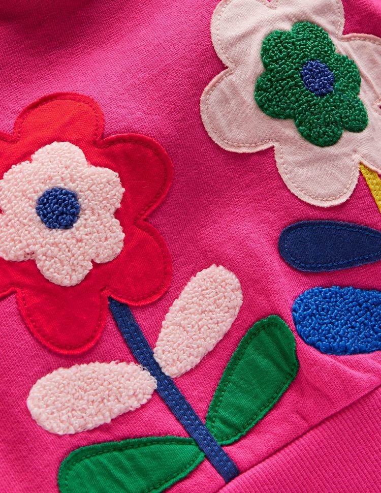 Immagine di Mini Boden Girls Bobbie Appliqué Sweatshirt Raspberry Pink Flowers 5