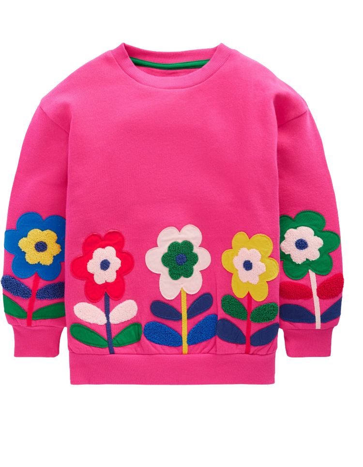 Mini Boden Girls Bobbie Appliqué Sweatshirt Raspberry Pink Flowers imagen 1