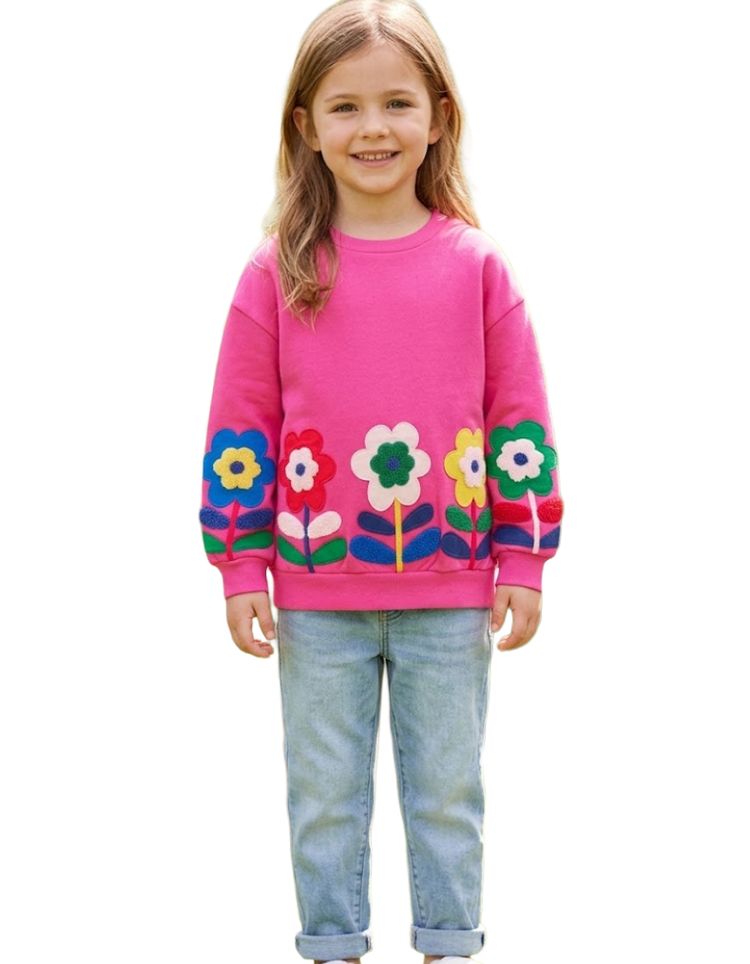 Immagine di Mini Boden Girls Bobbie Appliqué Sweatshirt Raspberry Pink Flowers 2
