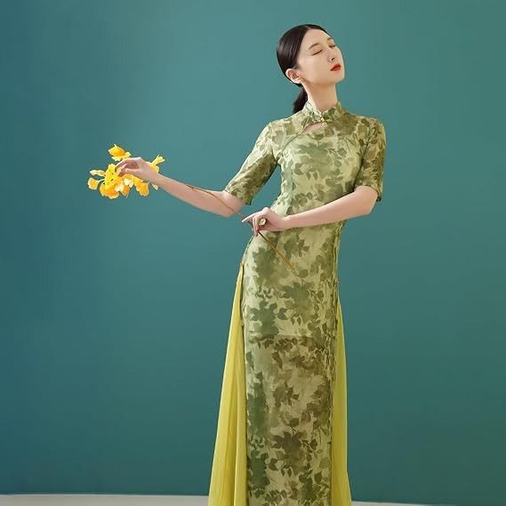 Green Floral Cheongsam Dress obraz 2