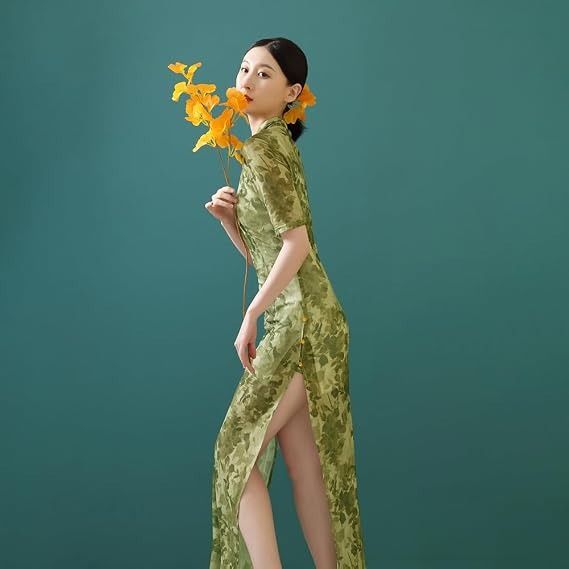 Green Floral Cheongsam Dress obraz 3