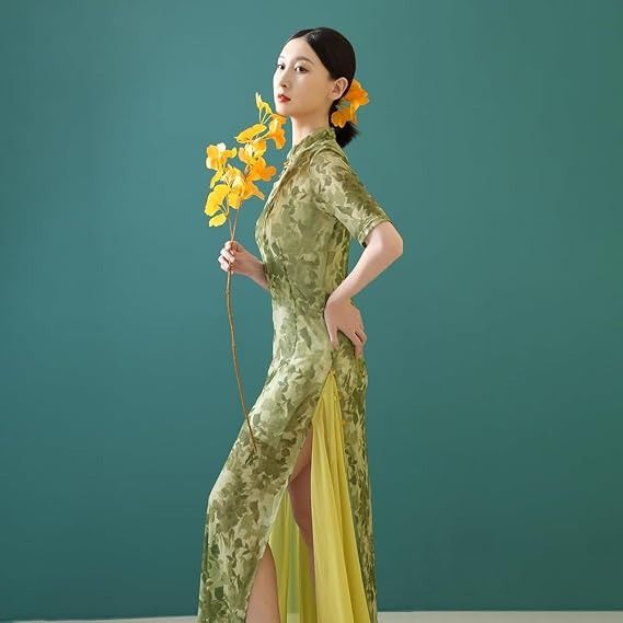Green Floral Cheongsam Dress obraz 4